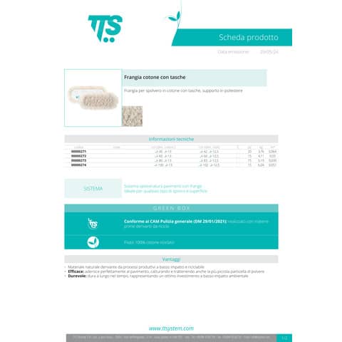 Frangia per spolvero in cotone con tasche TTS bianco 100 cm 0000 0274